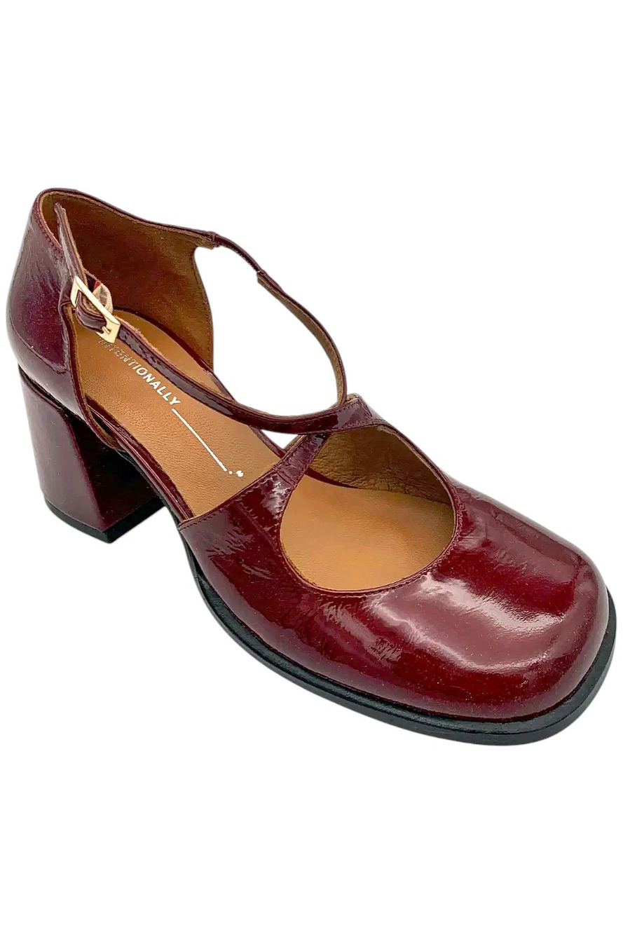 Intentionally Blank Women's Leather Cross Strap Pumps Merlot - Medium